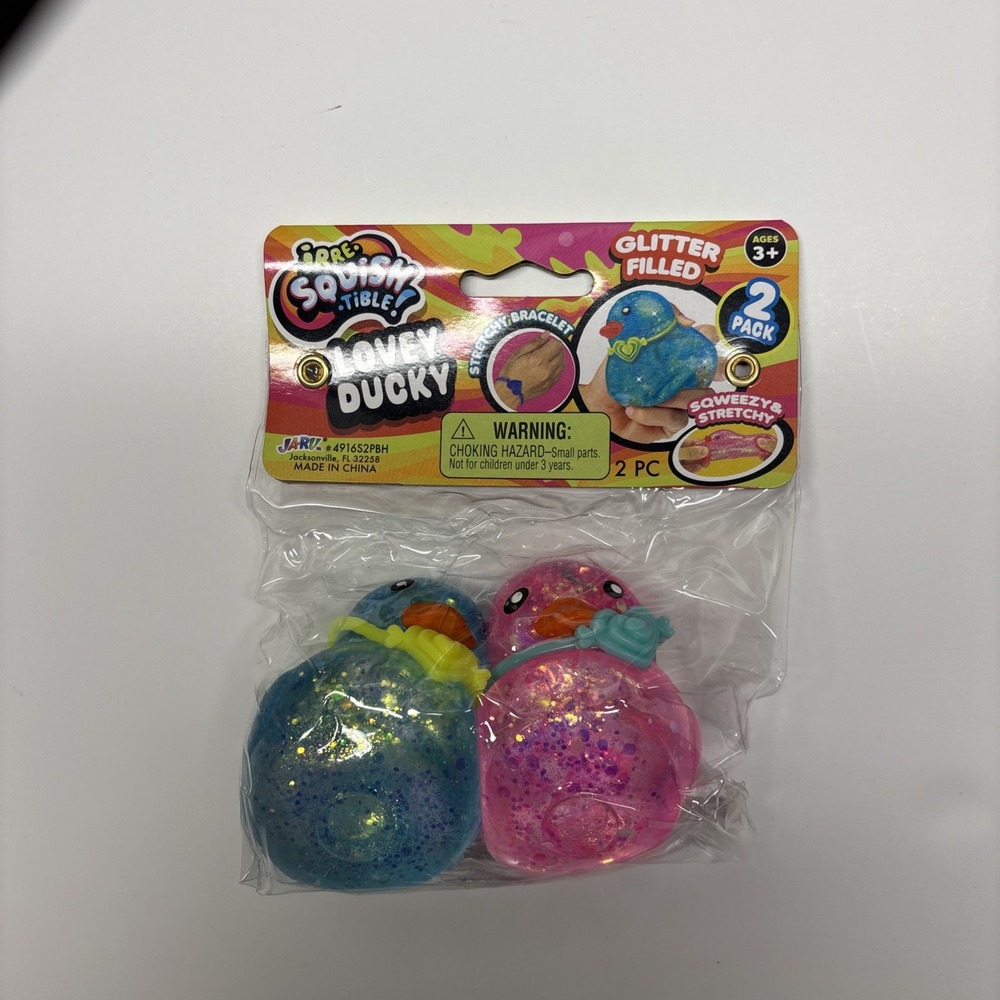 JA-RU Lovey Ducky Glitter Filled Squishy Toys 2 Pack Pink/Blue NEW seal